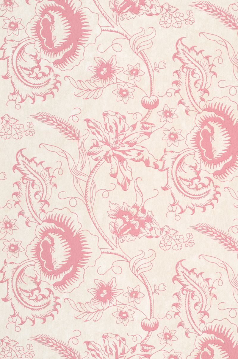 Woodblock Mono Dresser Pink Floral Wallpaper | Little Greene