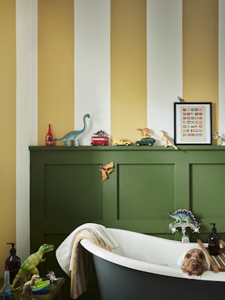 Stripes - Silent White, Yellow-Pink, Panelling - Hopper, Bath - Harley Green