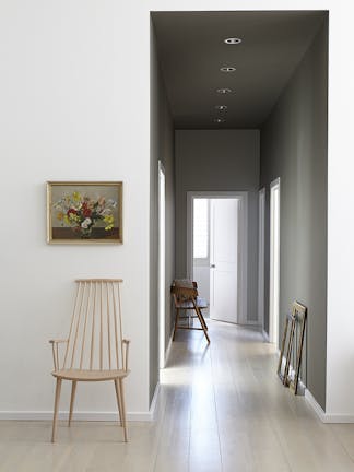 Wall (facing): Wood Ash Walls (corridor): Grey Moss and Cool Arbour Door frame and skirting: Wood Ash