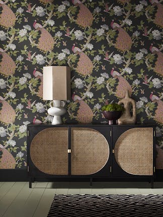 Pavona - Maeve. This striking and flamboyant, nineteenth-century wallpaper is perfect for adding an element of opulence to your guest bedroom scheme.